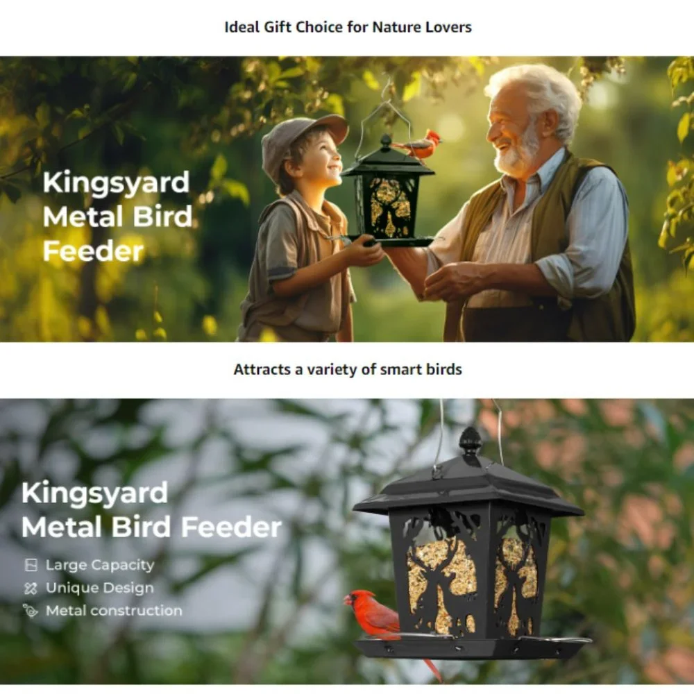 Copper Color Lantern Style Bird Feeder for Outdoors - Wild Bird Hopper Feeder